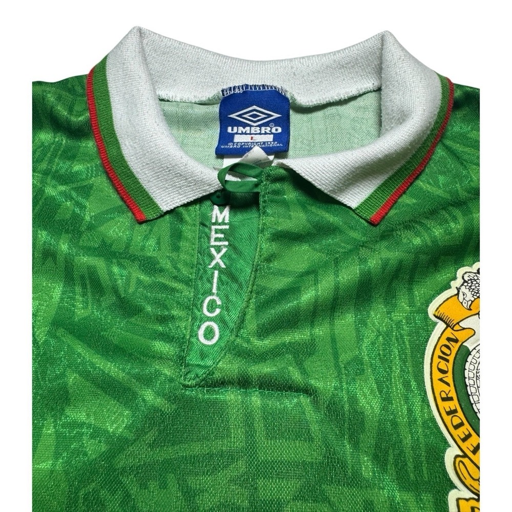 Umbro Mexico 1994 World Cup Soccer Jersey Green Aztec Pattern Mens Large Vintage - Picture 5 of 14